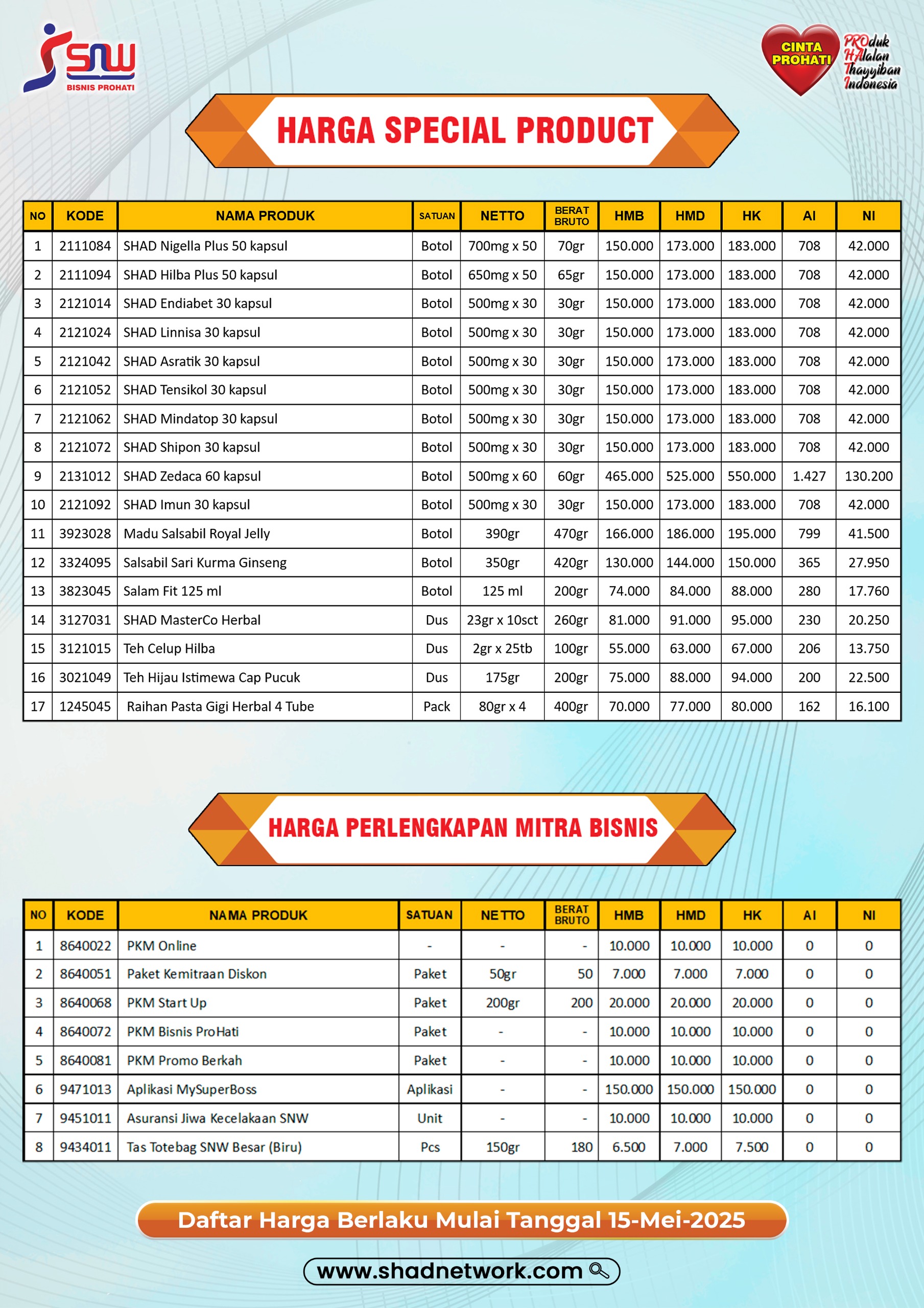Daftar Harga Spesial Produk